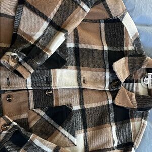 For The Republic Plaid Pea Coat - Black, Brown, Cream